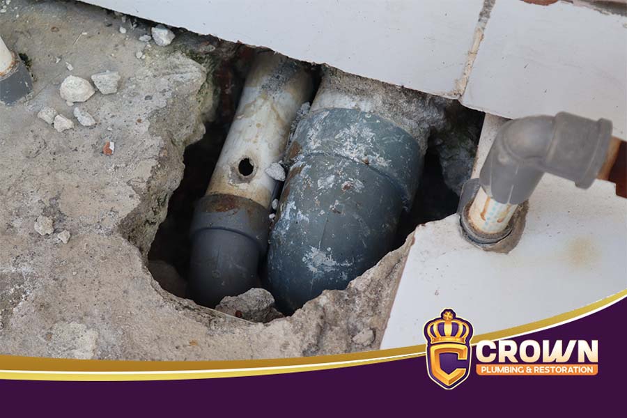 Drain pipe installation in progress